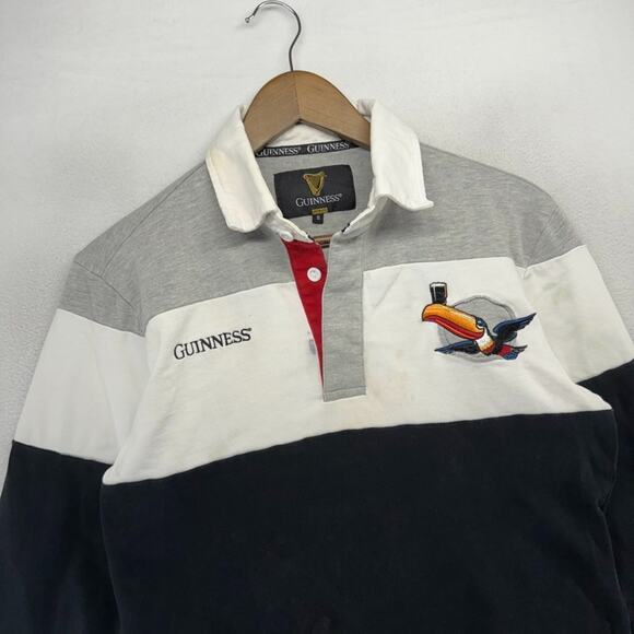 Vintage Guinness Rugby shirt Men's Small Black Toucan Embroidered Beer Y2k 90s - Picture 1 of 11